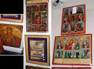 Lot 221 - Group of Icons One braced wood depicting...