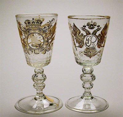 Lot 159 - Two Russian Gilt Decorated Cut Glass Chalices...