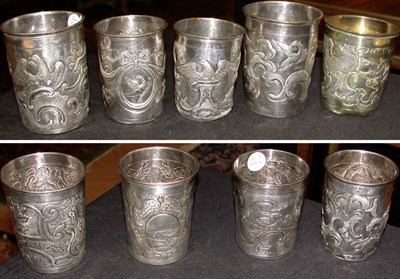 Lot 164 - Group of Nine Russian Silver Beakers 18th and...