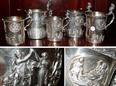 Lot 163 - Group of Five Russian Silver Mugs Bears marks...
