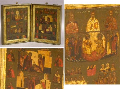 Lot 219 - Russian Icon Diptych On wood panels, fitted in...