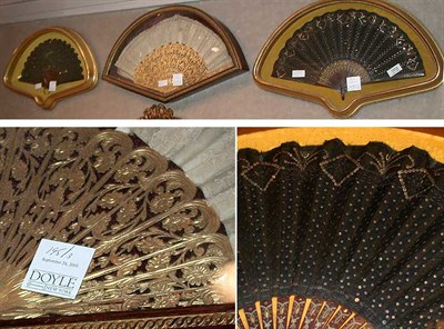 Lot 195 - Group of Three Silk Fans Framed. Longest 22...