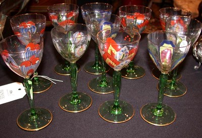 Lot 526 - Group of Art Nouveau Enameled Glass Goblets...