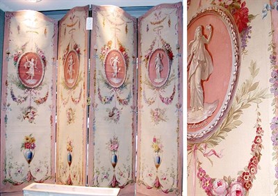 Lot 138 - Louis XV Style Painted Canvas Four-Panel...