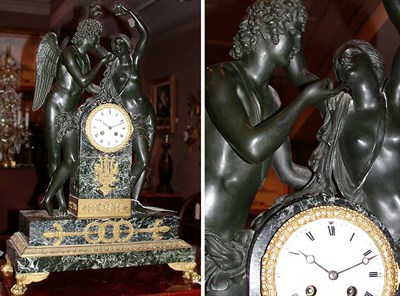 Lot 204 - Empire Style Bronze and Marble Mantel Clock...