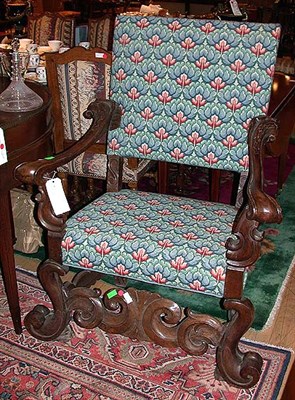Lot 258 - Italian Rococo Style Upholstered Walnut Armchair