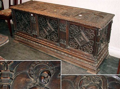 Lot 644 - Gothic Style Oak Chest Height 69 inches, width...