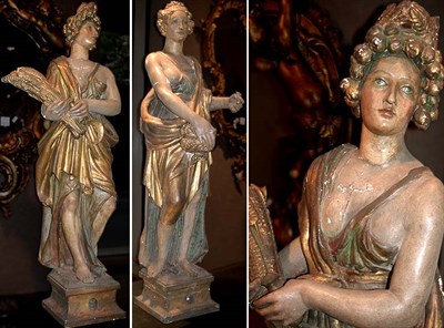 Lot 659 - Pair of Polychrome Wood Figures of Spring and...