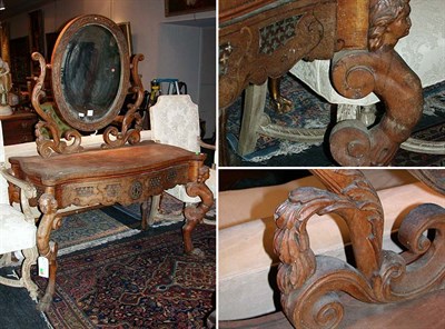 Lot 664 - Rococo Style Pewter Inlaid Mahogany Dressing...