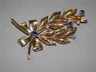 Lot 118 - Sapphire and Diamond Spray Pin 14 kt. yellow...