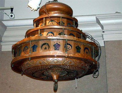 Lot 635 - Turkish Style Pierced Copper Three-Tier Lantern