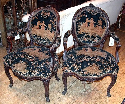 Lot 653 - Pair of Louis XV Style Upholstered Mahogany...