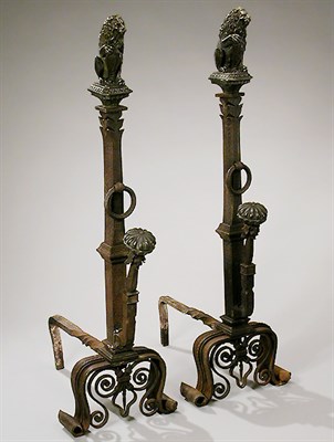 Lot 638 - Pair of Renaissance Style Iron Andirons The...