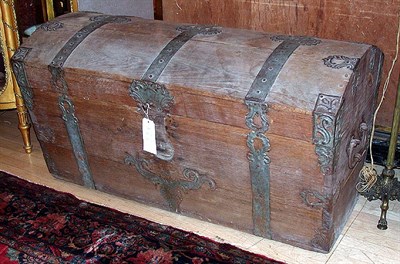 Lot 678 - Continental Iron Bound Hardwood Dome Top Chest...