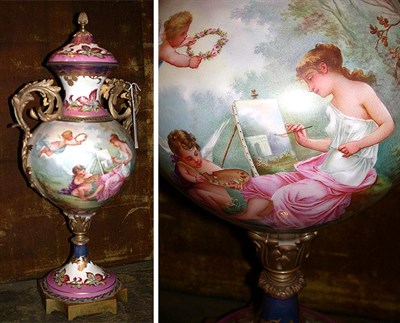 Lot 700 - Sevres Style Bronze Mounted Porcelain Urn and...