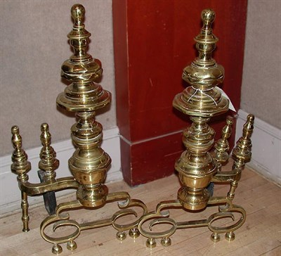 Lot 355 - Pair of Georgian Style Turned Brass Andirons