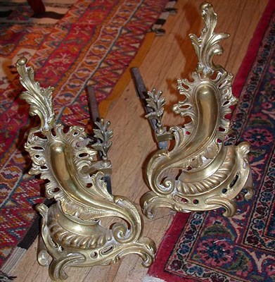 Lot 377 - Pair of Louis XV Style Brass Chenets