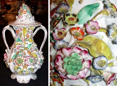 Lot 615 - English Floral Encrusted Porcelain Vase and...