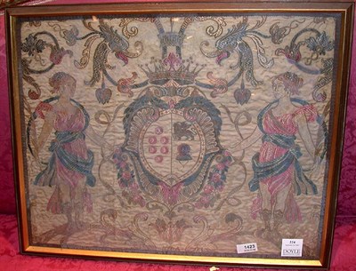 Lot 224 - Continental Silk and Gilt Thread Embroidered...