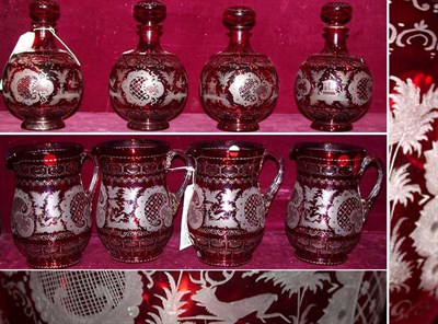 Lot 176 - Group of Eight Ruby Flashed Glass Pitchers and...
