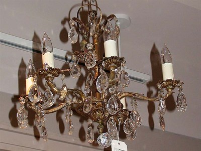 Lot 424 - Louis XV Style Brass and Glass Five-Light...