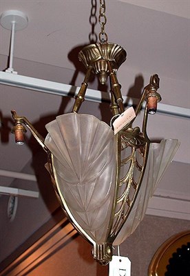 Lot 626 - Degue Bronze and Frosted Glass Chandelier...