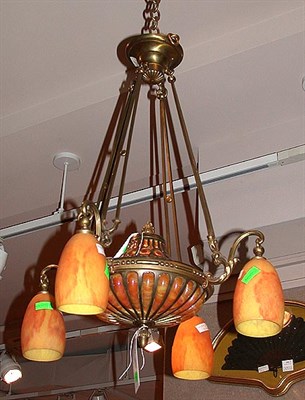 Lot 627 - Daum Bronze and Glass Chandelier The central...