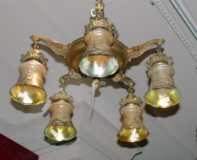 Lot 414 - Art Nouveau Brass Five-Light Chandelier Height...