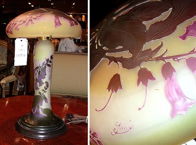 Lot 553 - Galle Cameo Glass Lamp The associated...