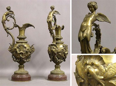 Lot 448 - Pair of Louis XVI Style Bronze Ewers Cast by...