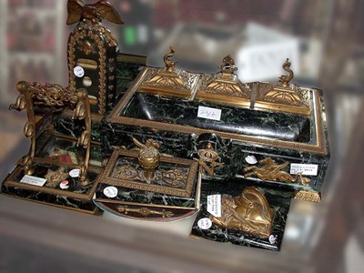 Lot 231A - Napoleon III Bronze and Green Marble Desk Set...