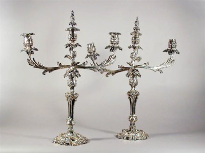 Lot 298 - Pair of Sheffield Silver Plated Three-Light...
