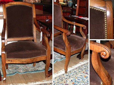 Lot 499 - Pair of Empire Style Upholstered Walnut Fauteuils