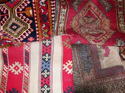 Lot 493 - Six Assorted Mats Including a Kayseri silk...