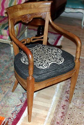 Lot 496 - Pair of Empire Style Caned Walnut Armchairs