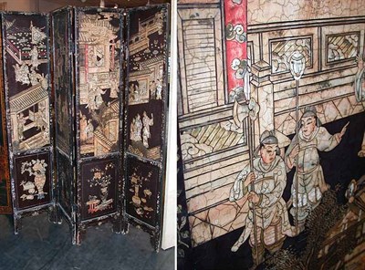 Lot 126 - Black Lacquered Four-Panel Screen