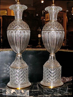 Lot 186 - Pair of Empire Style Colorless Glass Lamps
