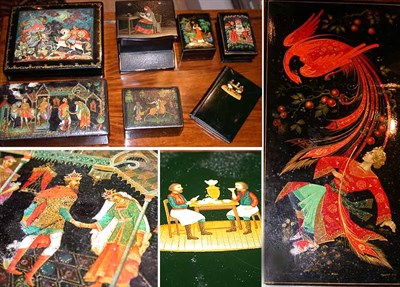 Lot 210 - Group of Eight Lacquered Articles Including Boxes