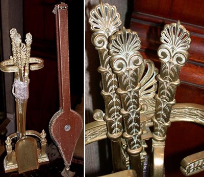 Lot 214 - Set of Brass Fire Tools on Stand Together with...