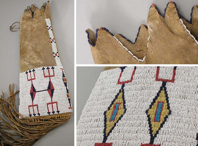 Lot 66 - Sioux Beaded Hide Tobacco Bag With diamond,...