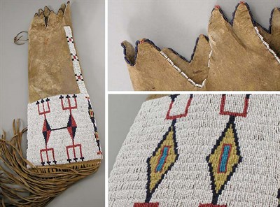 Lot 66 - Sioux Beaded Hide Tobacco Bag With diamond,...