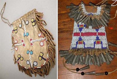 Lot 69 - Two Plains Beaded Hide Pouches With beadwork...