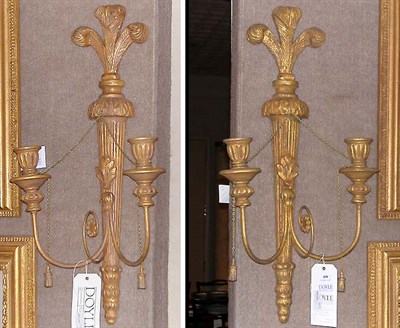 Lot 408 - Pair of Neoclassical Style Gilt-Wood Two-Light...