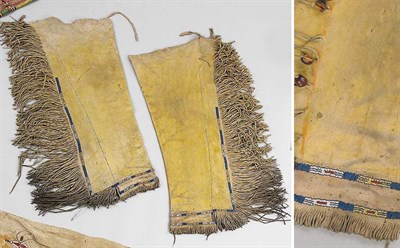 Lot 63 - Pair of Kiowa Painted Hide Leggings Each piece...