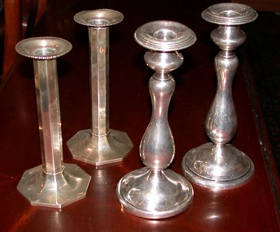 Lot 287 - Two Pairs of Sterling Silver Candlesticks...
