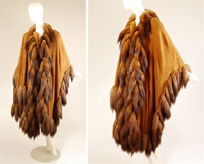 Lot 775 - Rust Suede Cape with Fox Tail Trim