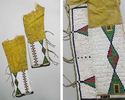 Lot 61 - Pair of Plains Beaded and Painted Hide Sleeves...