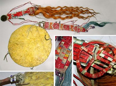 Lot 56 - Two Sioux Ornamental Hide Straps Each with...