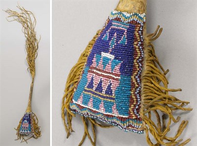 Lot 65 - Kiowa Beaded Hide Fetish Of triangular form,...
