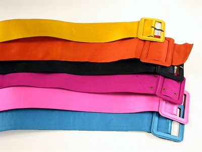 Lot 889 - Group of  Multicolored Satin and Patent Leather Belts